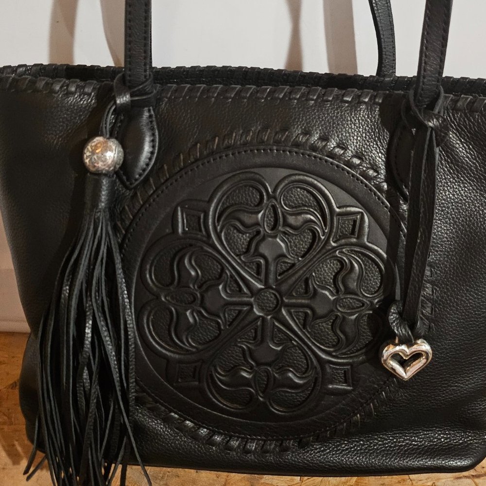 Brighton Black Leather Ferrara Gabriella Medallion Tote Shoulder Bag